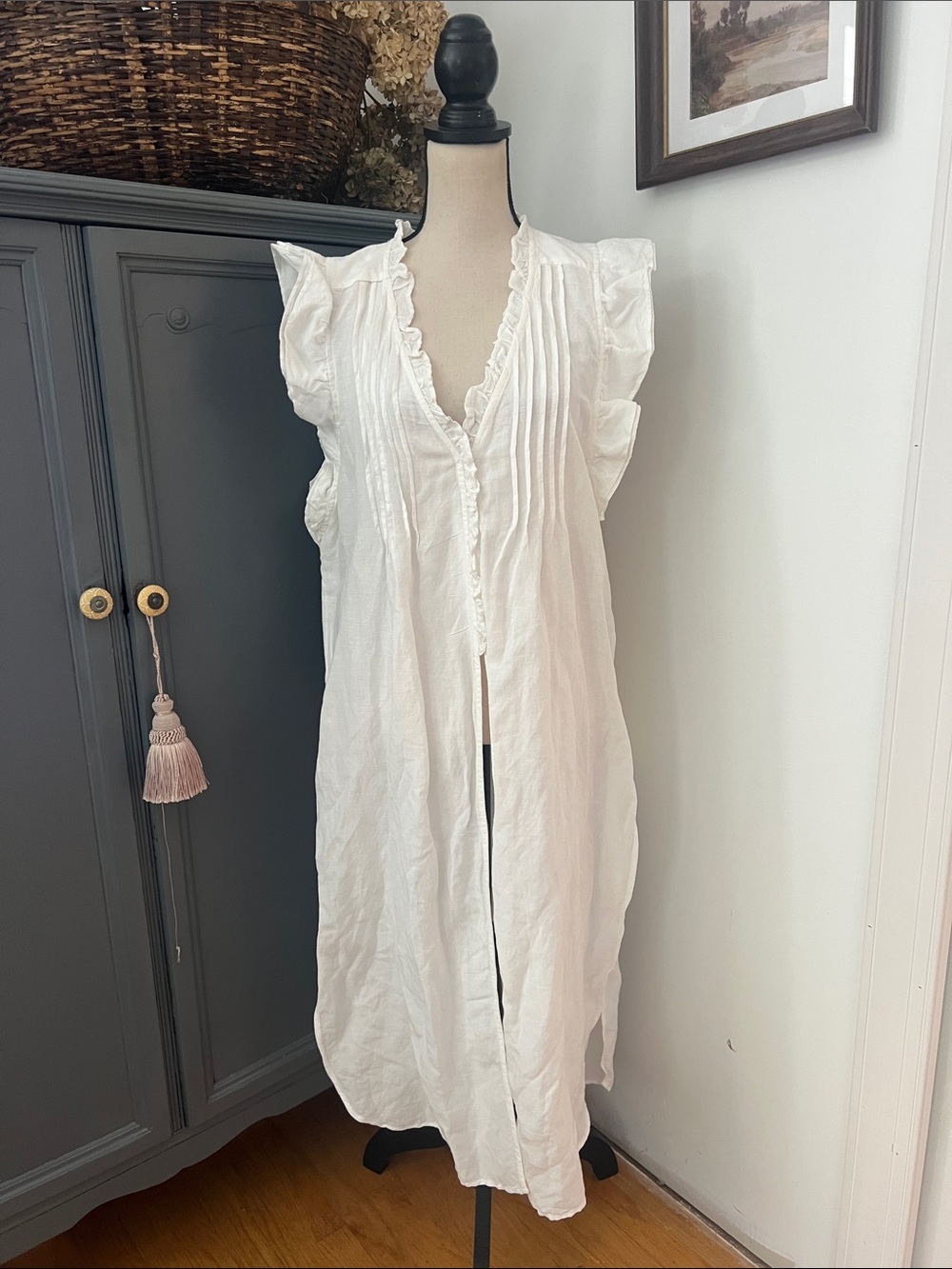 Anthropologie White Ruffled High-Low Tunic - Picture 4 of 6